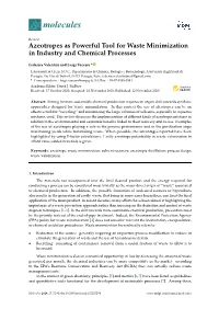 Azeotropes As Powerful Tool for Waste Minimization in Industry and Chemical Processes