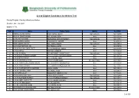 List of Eligible Candidates for Written Test