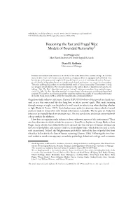 Reasoning the Fast and Frugal Way: Models of Bounded Rationality1