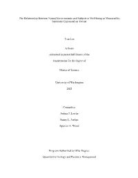The Relationship Between Natural Environments and Subjective Well-Being As Measured by Sentiment Expressed on Twitter Yian Lin A