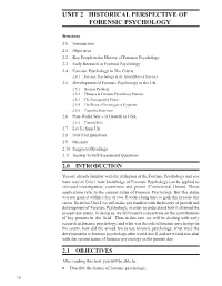 Unit 2 Historical Perspective of Forensic Psychology