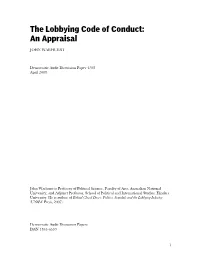 Democratic Audit on Lobbyist Code