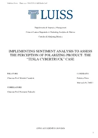 Implementing Sentiment Analysis to Assess the Perception of Polarizing Product: the “Tesla Cybertruck” Case