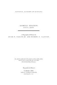 Samuel Epstein 1 9 1 9 — 2 0 0 1