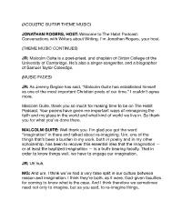 Malcolm Guite Is a Poet-Priest, and Chaplain of Girton College of the University of Cambridge