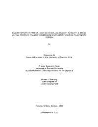 Smart Payment Systems, Digital Divide and Transit Inequity: a Study of the Toronto Transit Commission’S Implementation of the Presto System