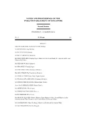Votes and Proceedings of the Twelfth Parliament of Singapore