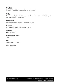 Democracy Optional: China and the Developing World's Challenge to the Washington Consensus