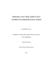 Hydrology of the Chalk Aquifer in East Yorkshire from Spring Recession Analysis