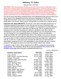 Obituary "C" Index