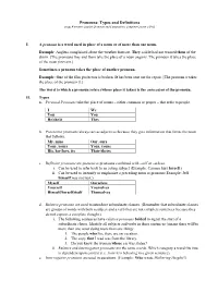 Pronouns: Types and Definitions from Warriners English Grammar and Composition, Complete Course ©1982