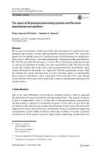 The Space of All Proportional Voting Systems and the Most Majoritarian Among Them