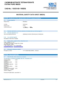 Cadmium Nitrate Tetrahydrate Extra Pure Msds
