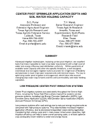 Center Pivot Sprinkler Application Depth and Soil Water Holding Capacity