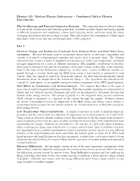 Condensed Matter Physics Experiments List 1
