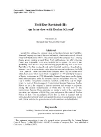 Field Day Revisited (II): an Interview with Declan Kiberd1