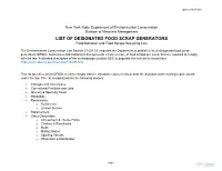 List of Designated Food Scraps Generators