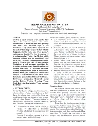 TREND ANALYSIS on TWITTER Tejal Rathod1, Prof