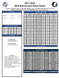 2017-2018 RGV Barracudas Game Notes