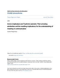 Grice's Implicature and Toulmin's Warrants: Their Arresting Similarities and the Resulting Implications for the Understanding of Meaning in Communication