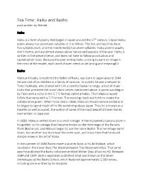 Haiku and Basho Post Written by Wende