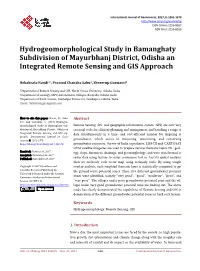 Hydrogeomorphological Study in Bamanghaty Subdivision of Mayurbhanj District, Odisha an Integrated Remote Sensing and GIS Approach