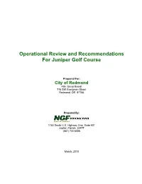 Operational Review and Recommendations for Juniper Golf Course
