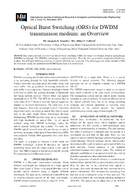 Optical Burst Switching (OBS) for DWDM Transmission Medium: an Overview
