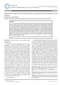 Removal of Copper from Wastewater by Cementation from Simulated Leach Liquors Ehssan Nassef1* , Yehia A