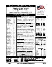 Binghamton Mets 2015 Game Notes