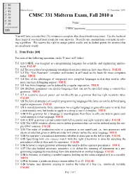 CMSC 331 Midterm Exam, Fall 2010 a 5 30