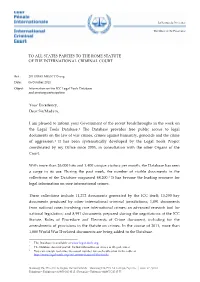 Information on the ICC Legal Tools Database and Inviting Participation