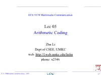 Lec 05 Arithmetic Coding