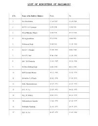 List of Ministers of Railways*