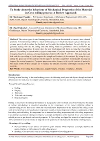 To Study About the Behaviour of Mechanical Properties of the Material in Cryo-Rolling Process: a Review Approach