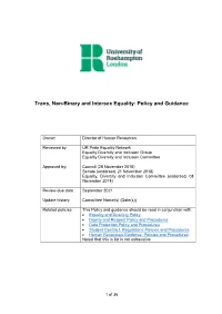 Trans, Non-Binary and Intersex Equality: Policy and Guidance