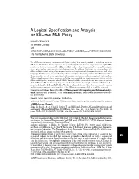 A Logical Specification and Analysis for Selinux MLS Policy