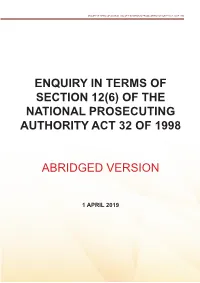 Enquiry in Terms of Section 12(6) of the National Prosecuting Authority Act 32 of 1998 Abridged Version