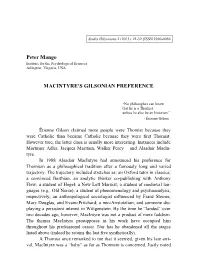 Peter Mango MACINTYRE's GILSONIAN PREFERENCE