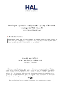 Developer Dynamics and Syntactic Quality of Commit Messages in OSS Projects Kuljit Chahal, Munish Saini