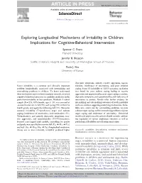 Exploring Longitudinal Mechanisms of Irritability in Children: Implications for Cognitive-Behavioral Intervention