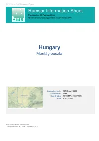 Hungary Ramsar Information Sheet Published on 20 February 2008 Update Version, Previously Published on 20 February 2008