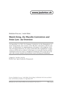 Match-Fixing, the Macolin Convention and Swiss