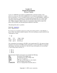 Lecture 22 Systems Programming Process Control
