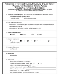 Nomination of Historic Building, Structure, Site, Or