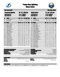 Tampa Bay Lightning Game Notes