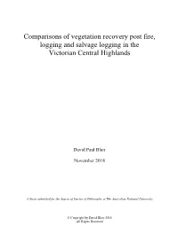 Comparisons of Vegetation Recovery Post Fire, Logging and Salvage Logging in the Victorian Central Highlands