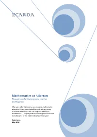 Mathematics at Allerton Thoughts on Facilitating Some Teacher Development