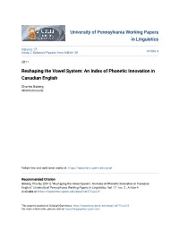 Reshaping the Vowel System: an Index of Phonetic Innovation in Canadian English