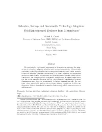 Subsidies, Savings and Sustainable Technology Adoption: Field Experimental Evidence from Mozambique∗